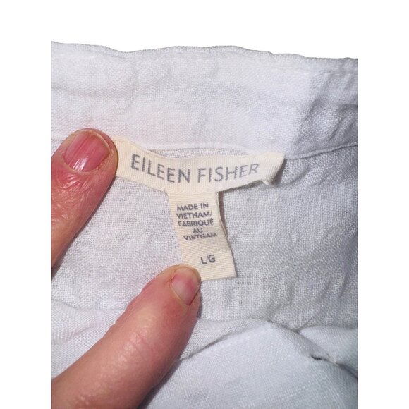 Eileen Fisher Linen Cotton Sheer Check Mandarin Collar Shirt Waffle Minimalist - Picture 7 of 9